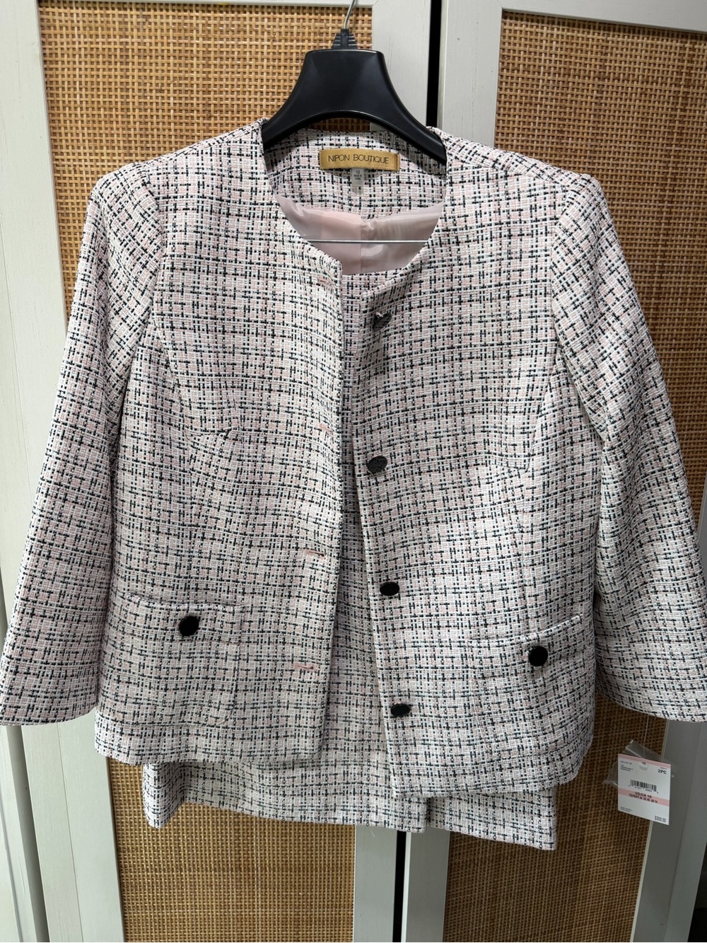 Nipon Boutique Pink & Black Textured Tweed suit